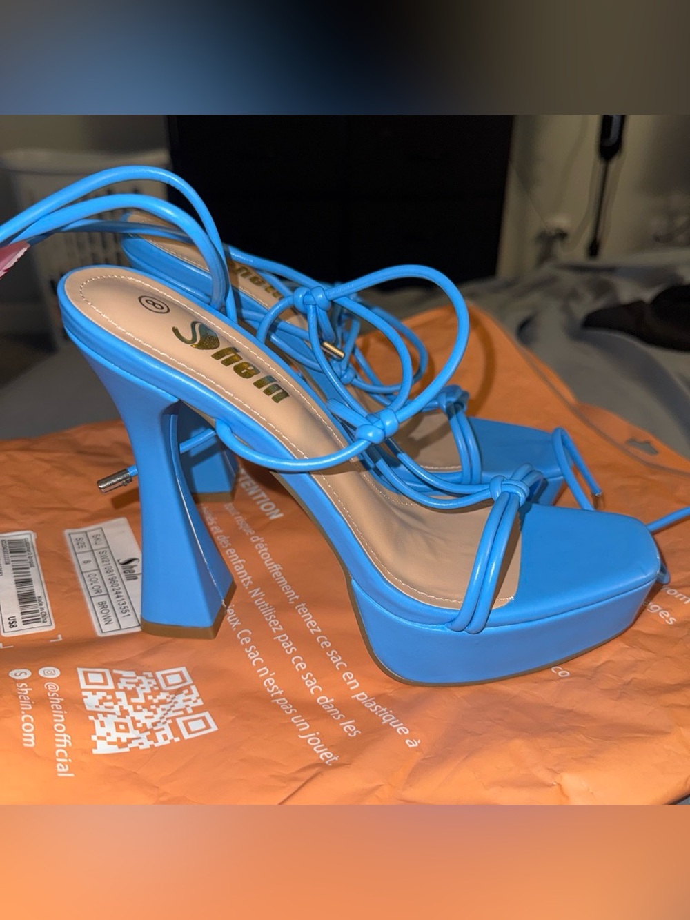SHEIN Electric Blue Lace-Up Platform Heels